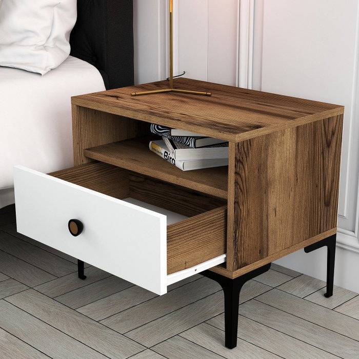 Hanah Home Lizbon 530 Mesilla de noche - Nogal y Blanco
